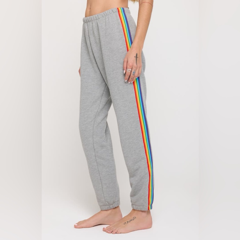 Spiritual Gangster Rainbow Luna Stripe Joggers Chakra Sweatpants Gray Size Large